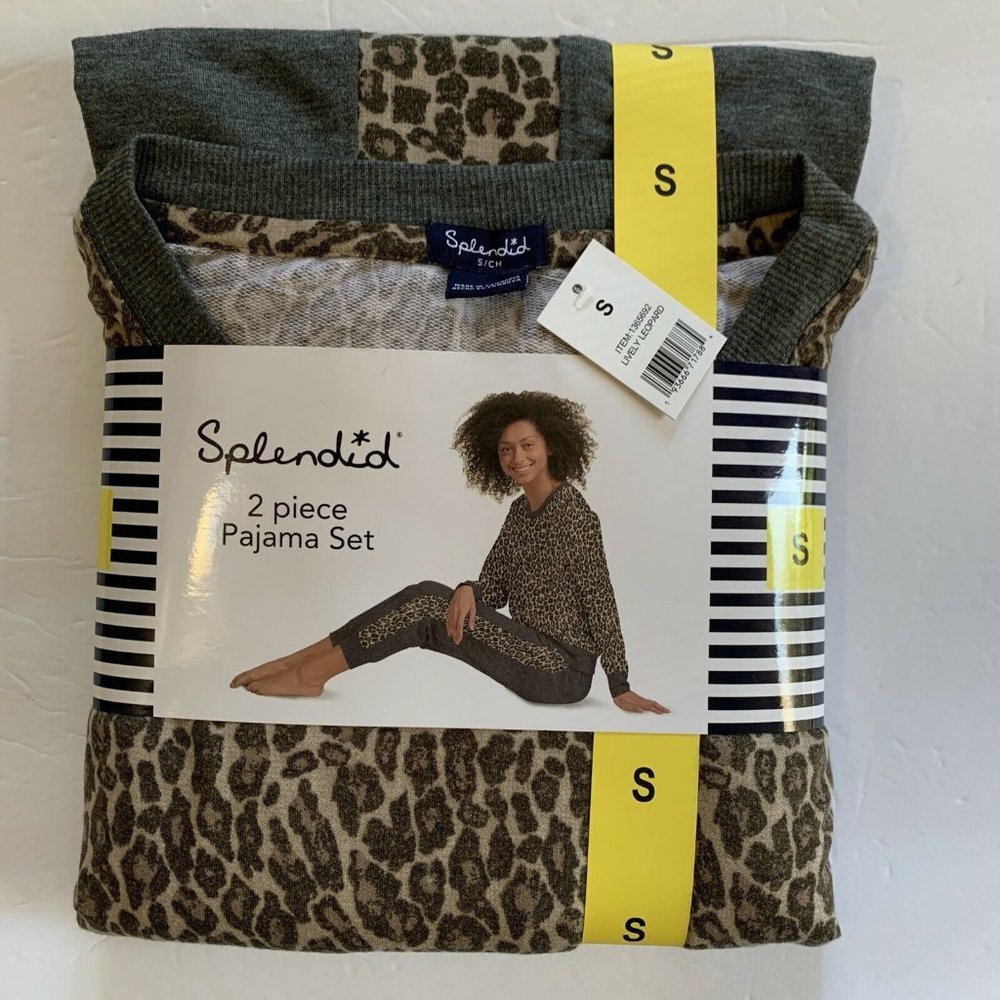 Splendid 2-Piece Pajama Set Leopard Animal Print Small S New NWT Pants RARE HTF